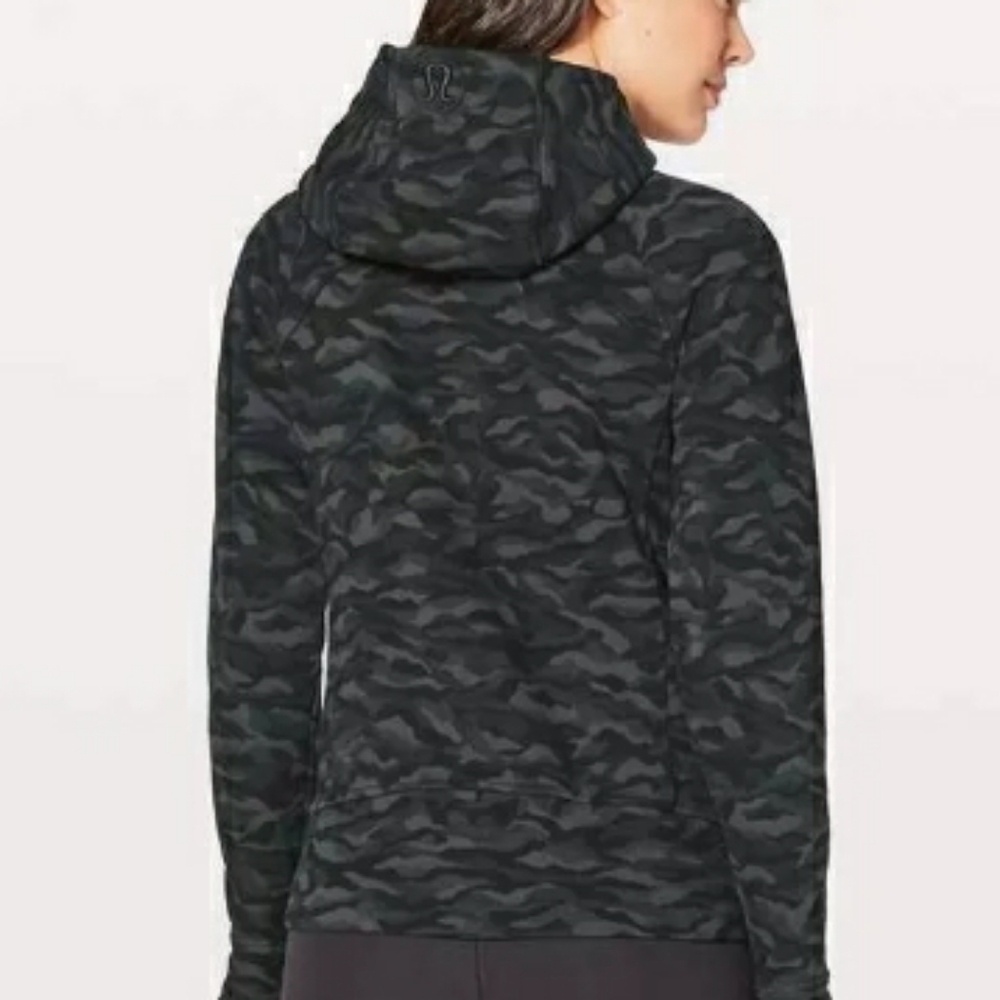 LULULEMON Length Scuba Zip Up Hoodie Stretch Sides Black & Gray Camouflage 8